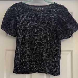 LOFT Black Top with White Polka Dots
